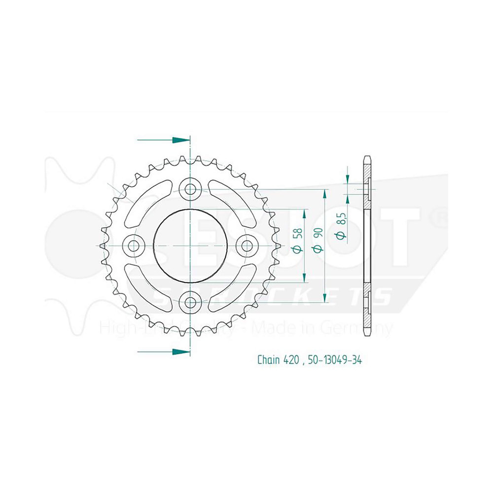 ESJOT Chain wheel, 34 teeth, 420 pitch (1/2x1/4)
