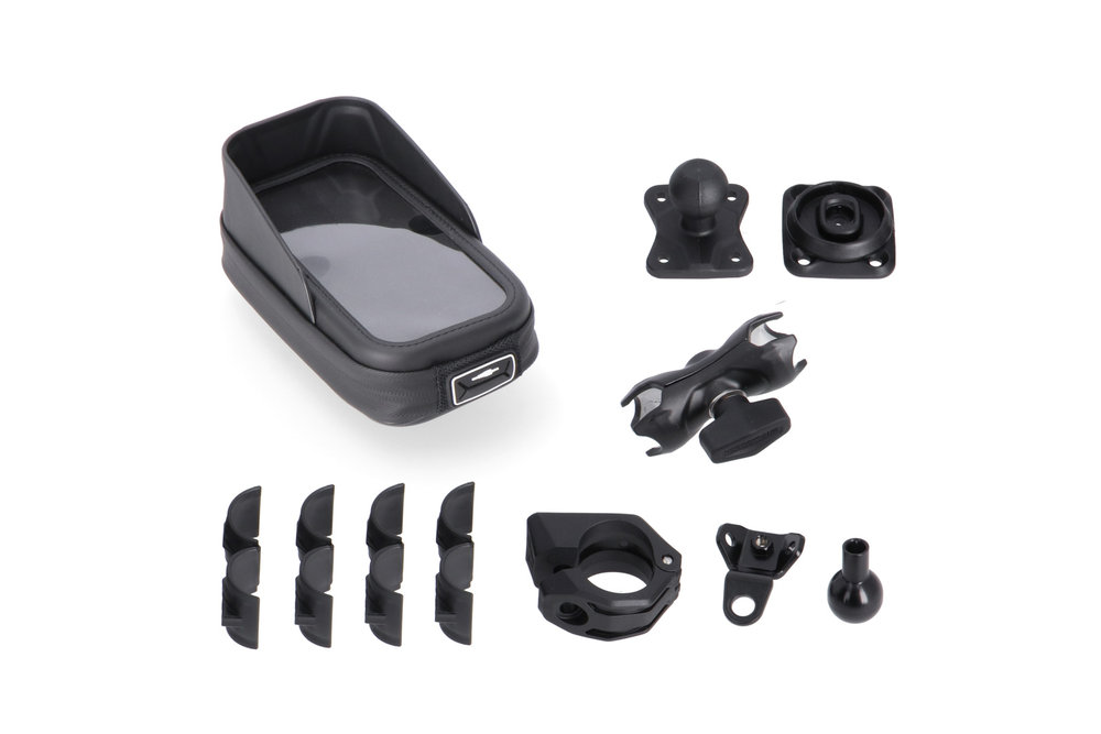 SW-Motech Universal GPS mount kit with Phone Case - Incl. 2" socket arm, for handlebar/mirror thread