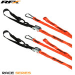RFX Race Series 1.0 Tie Downs (Orange/Black) with extra loop & carabiner clip