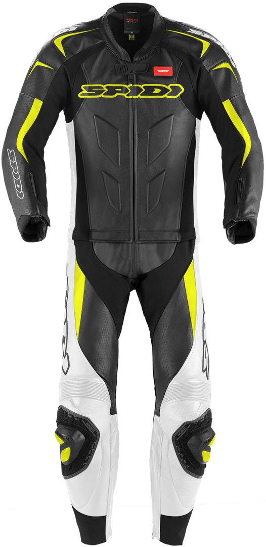 Spidi Supersport Touring Combinaison de deux pièces moto cuir Noir Blanc Jaune 50