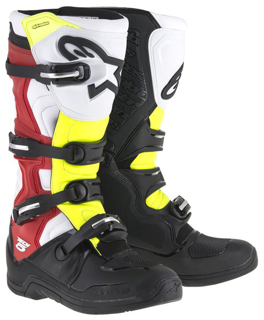 Alpinestars Tech 5 Bottes de motocross Noir Blanc Rouge Jaune 40 41