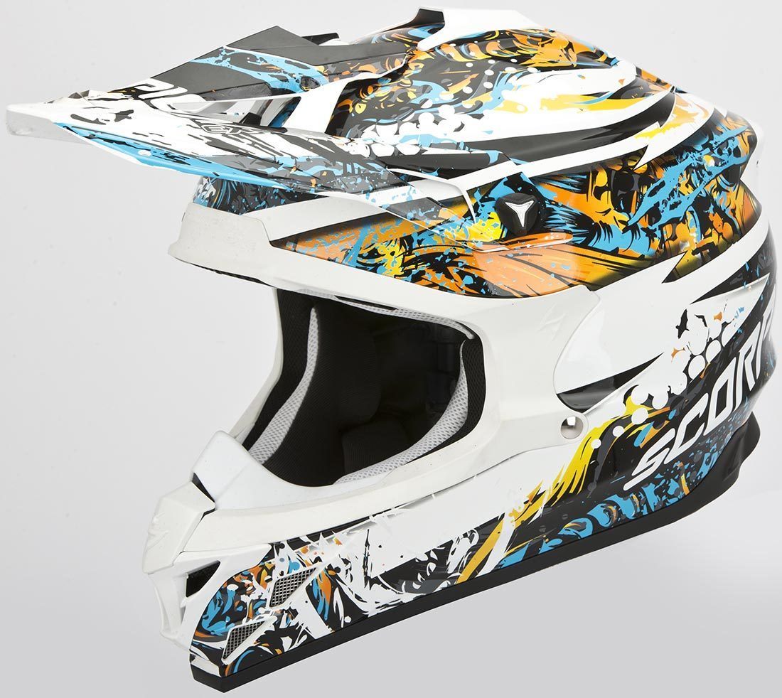 Scorpion VX-15 Evo Air Horror Casque de Cross Blanc Bleu Orange 2XL