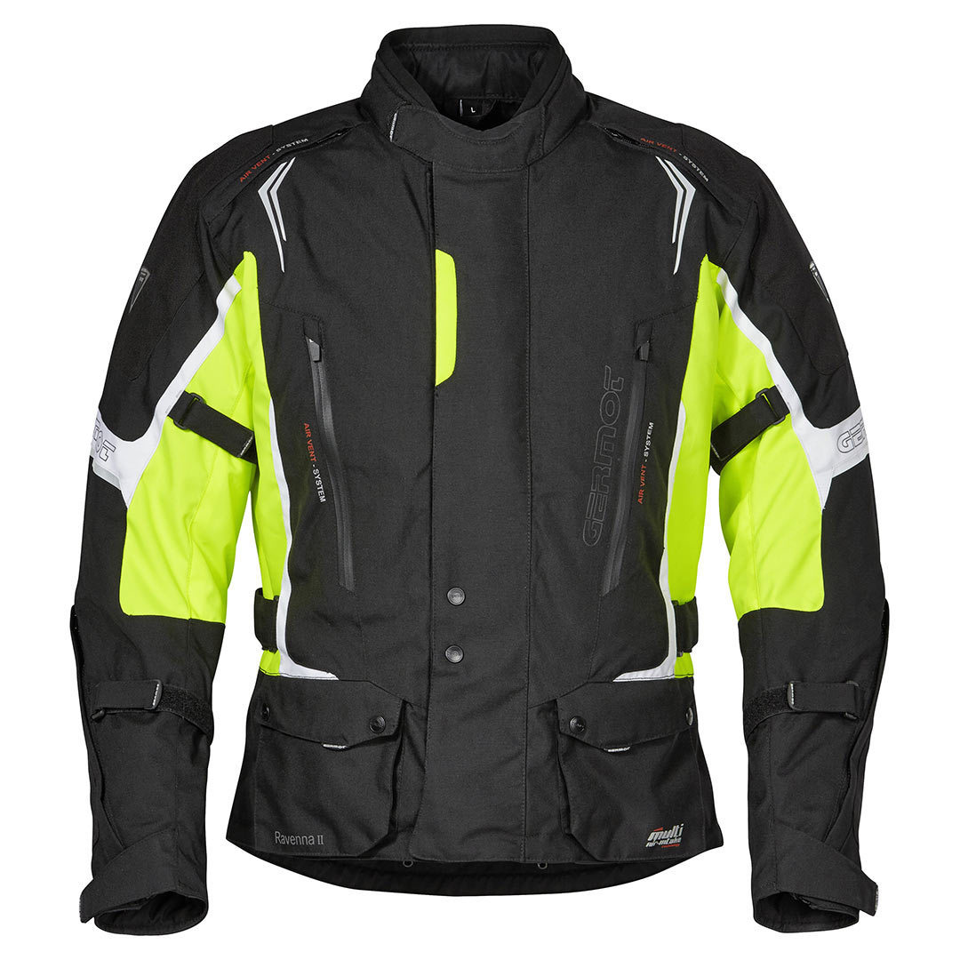 Image of Germot Ravenna II Veste Textile moto Noir Blanc Jaune 3XL