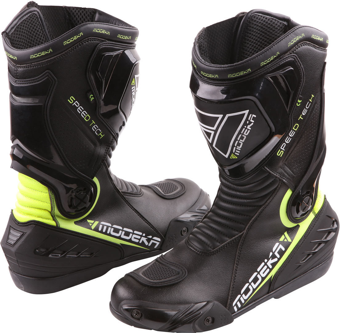 Modeka Speed Tech Bottes de moto Noir Jaune 39