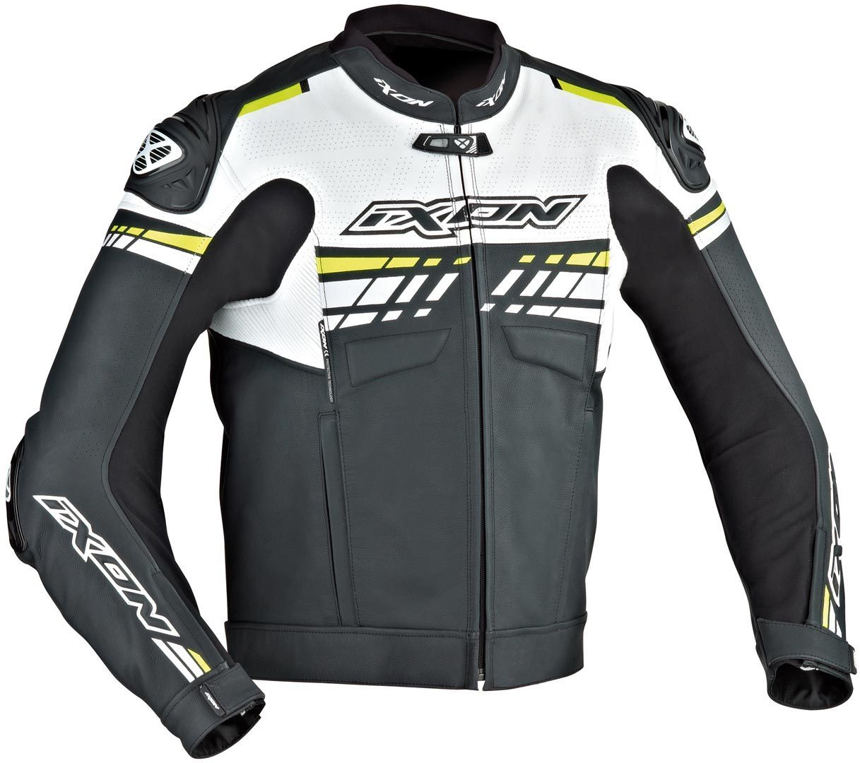 Ixon Exocet Veste de moto en cuir Noir Blanc Jaune 50