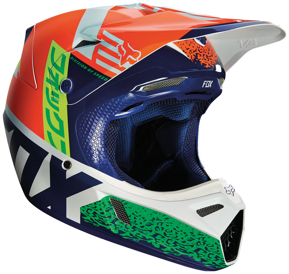 FOX V3 Divizion Casque de motocross Bleu Orange S