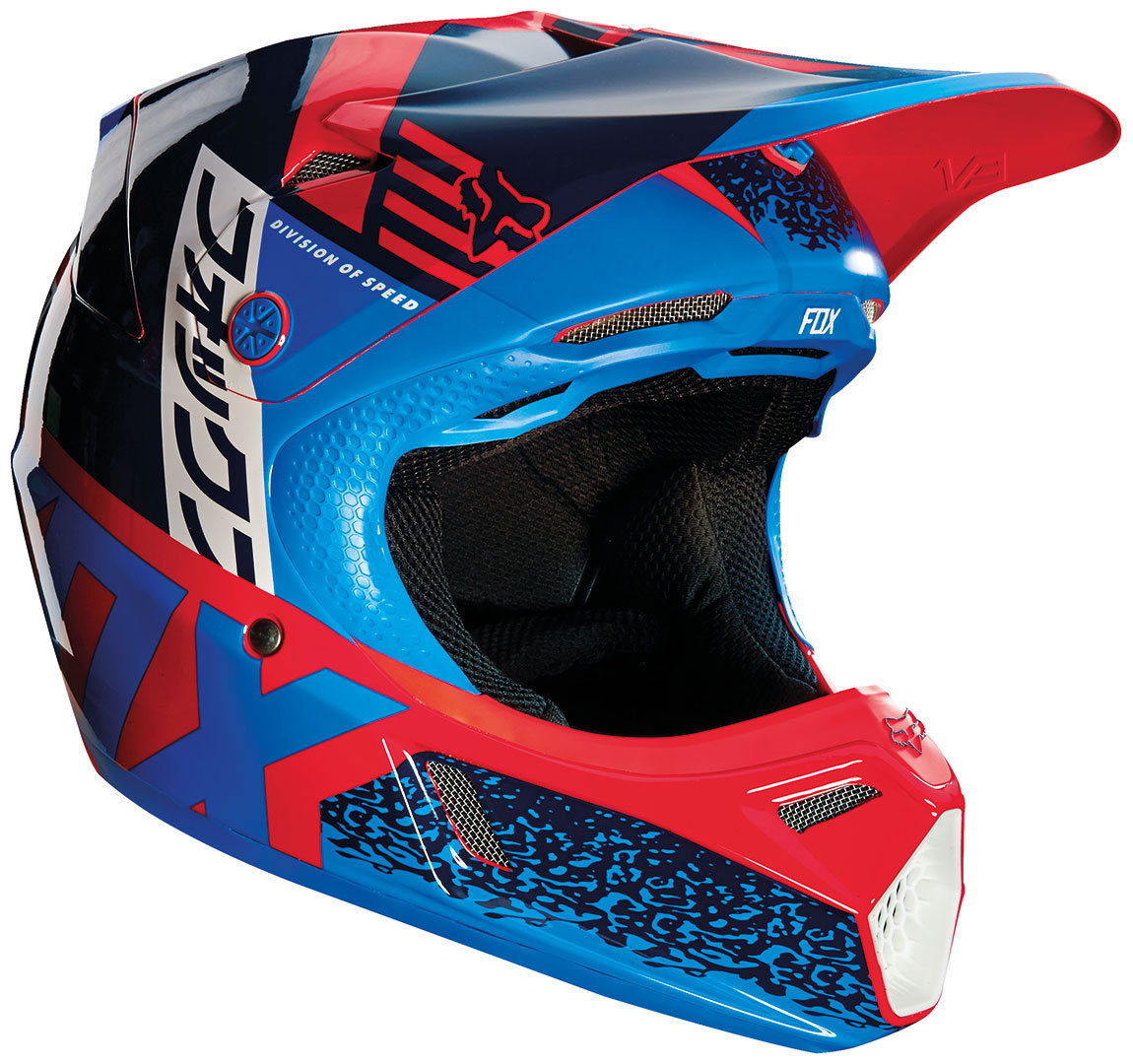 FOX V3 Divizion Kids Casque de Motocross enfants Rouge Bleu S
