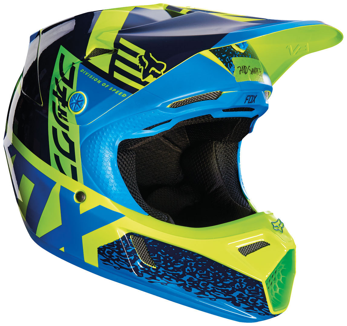FOX V3 Divizion Kids Casque de Motocross enfants Vert Bleu S