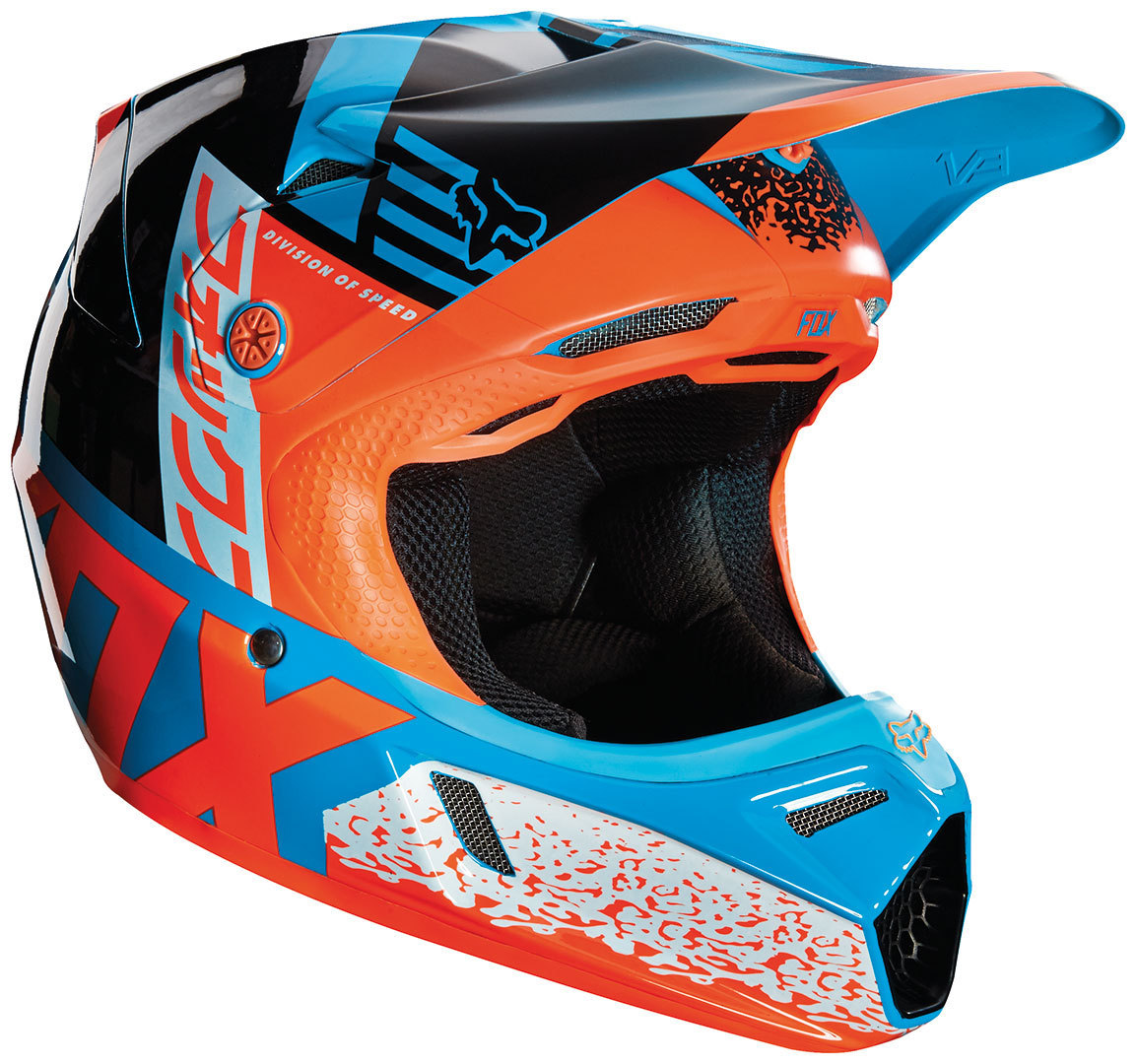 FOX V3 Divizion Kids Casque de Motocross enfants Bleu Orange S