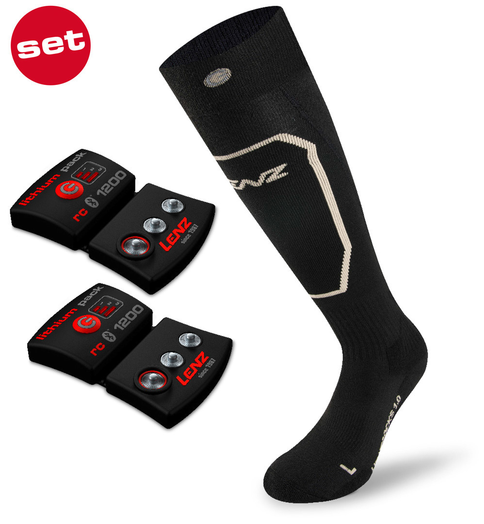 Lenz Set Lithium Pack rcB 1200 + 1.0 Slim Heatable Socks Chaussette... Noir 35 36 37 38