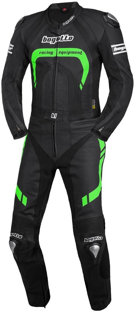 Bogotto Assen Costume en cuir de moto de deux pièces Noir Vert 48