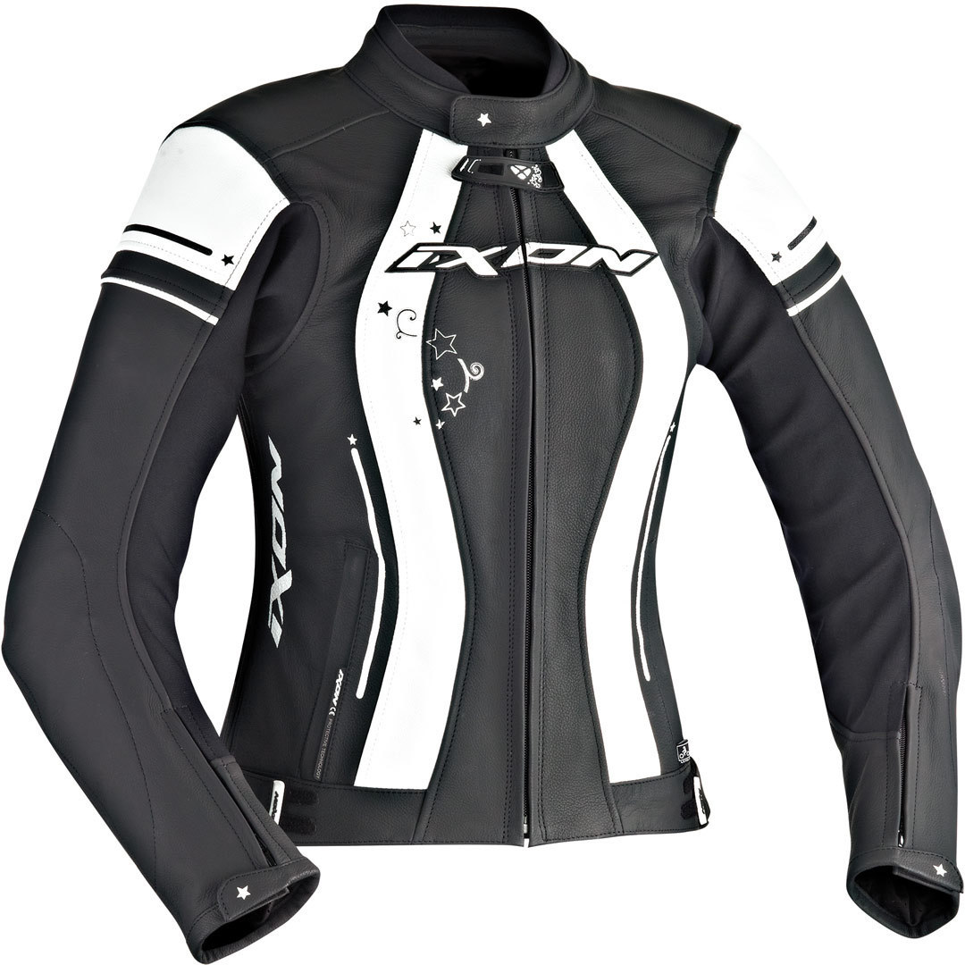 Ixon Alcyone Veste en cuir de dames Noir Blanc 44