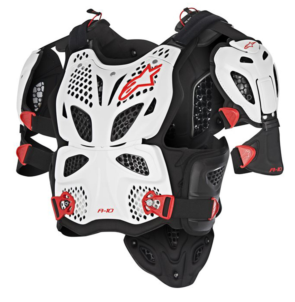 Image of Alpinestars A-10 Full Plastron Blanc Rouge M L