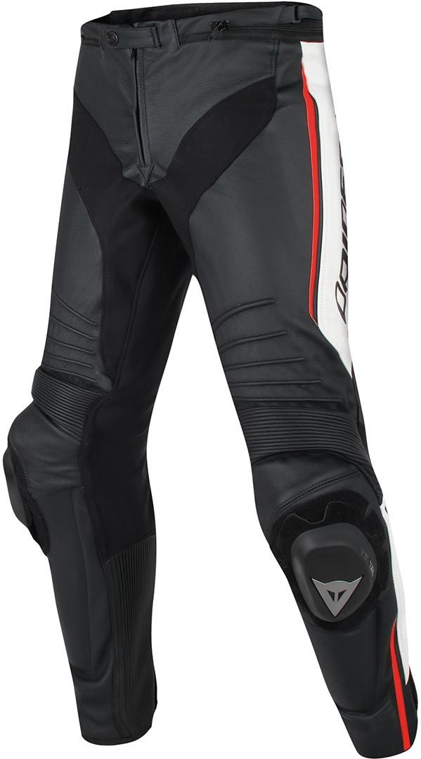 Dainese Misano Pantalon de moto en cuir perforé Noir Blanc Rouge 60
