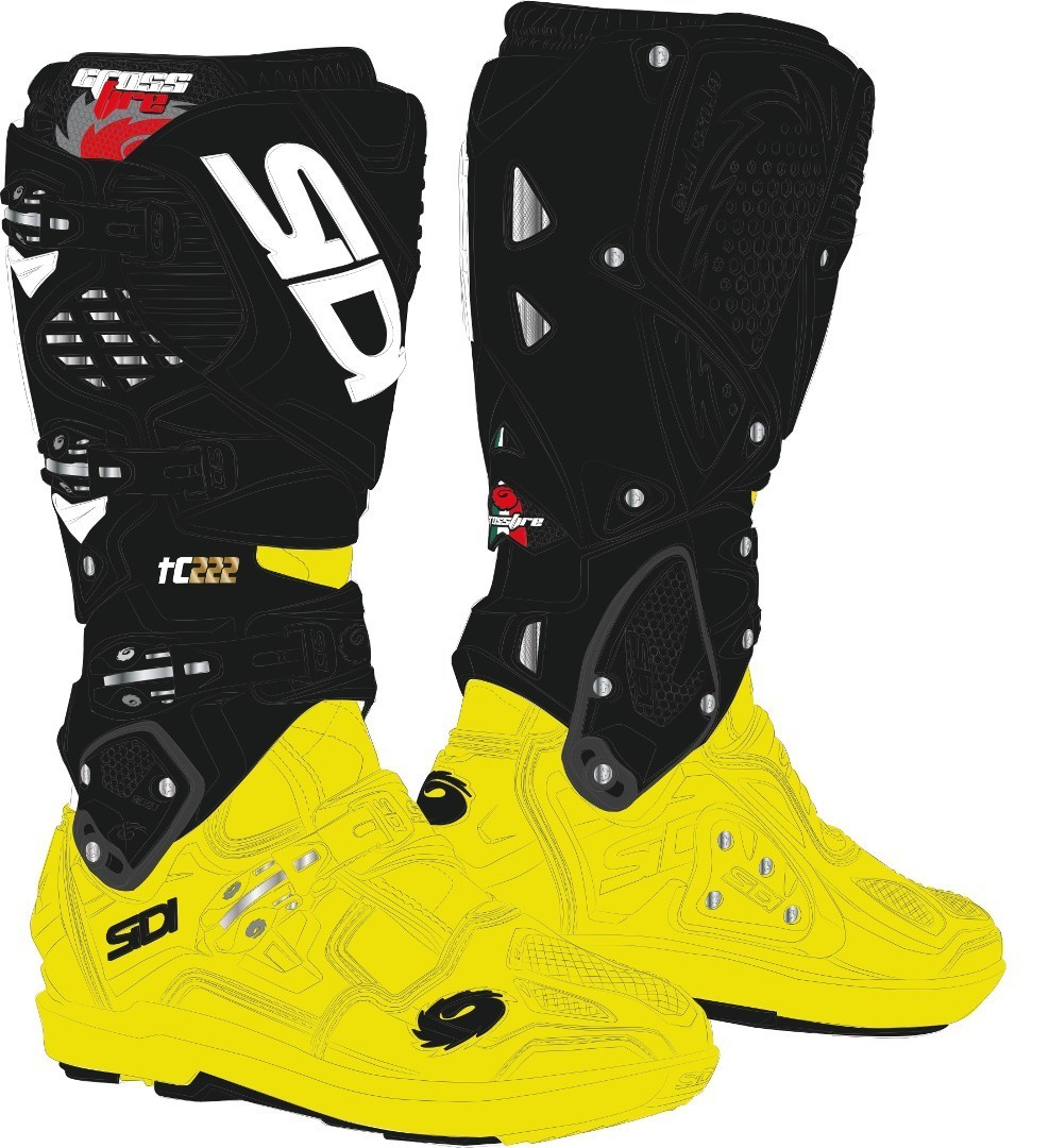 Sidi Crossfire 3 SRS Motocross Boots Bottes Motocross Noir Jaune 43