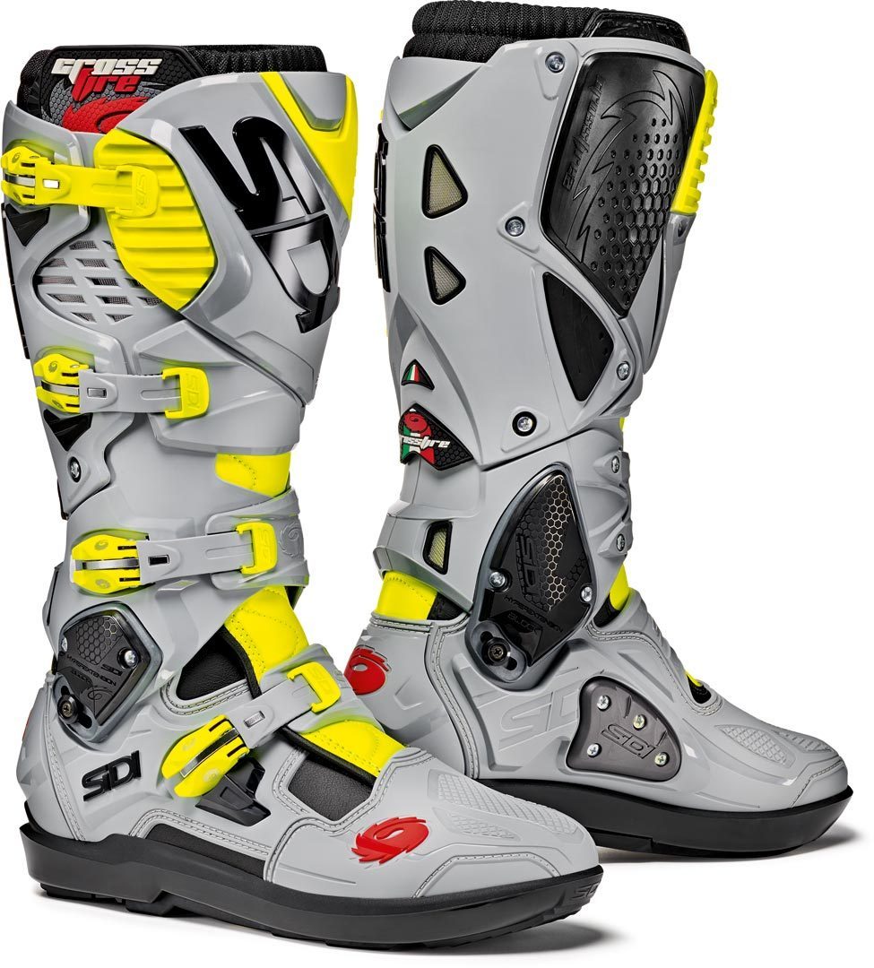 Sidi Crossfire 3 SRS Motocross Boots Bottes Motocross Gris Jaune 40
