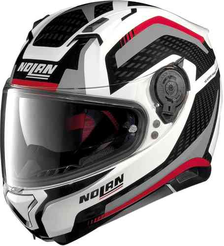 Nolan N87 Arkad N Com Helm Grijs Wit Rood nolan kopen in de aanbieding