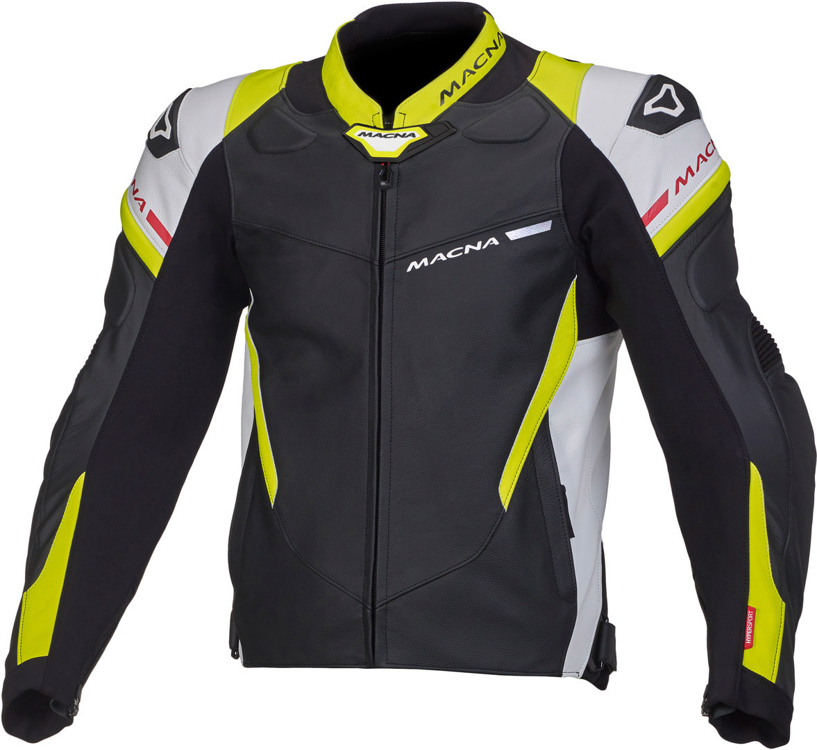 Macna Hyper Veste de moto en cuir Noir Blanc Jaune 50
