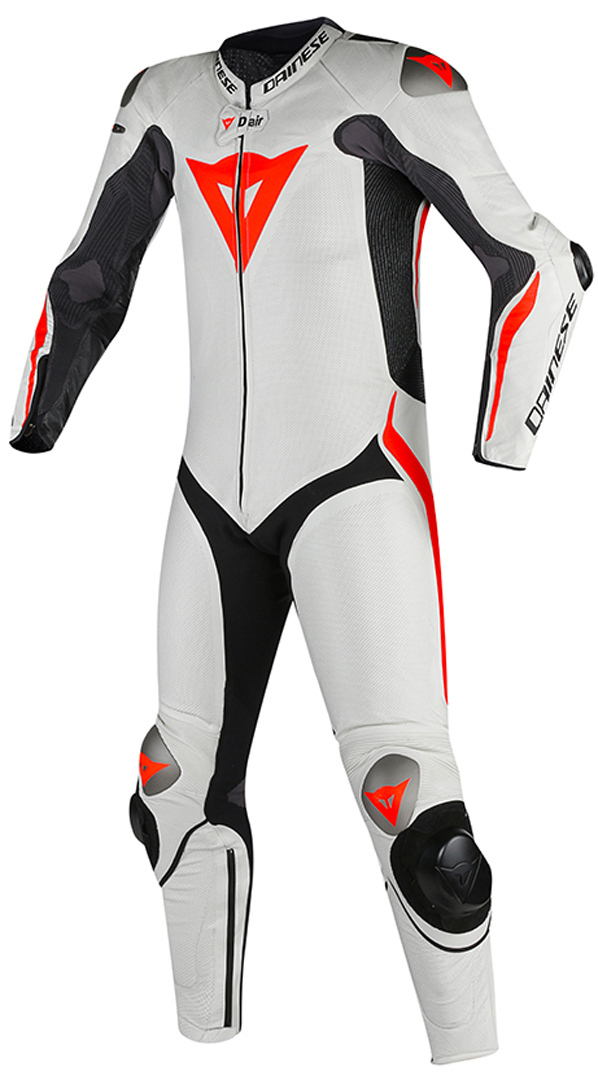 Dainese Mugello R D-Air One Piece moto Airbag cuir costume Noir Blanc Rouge 48