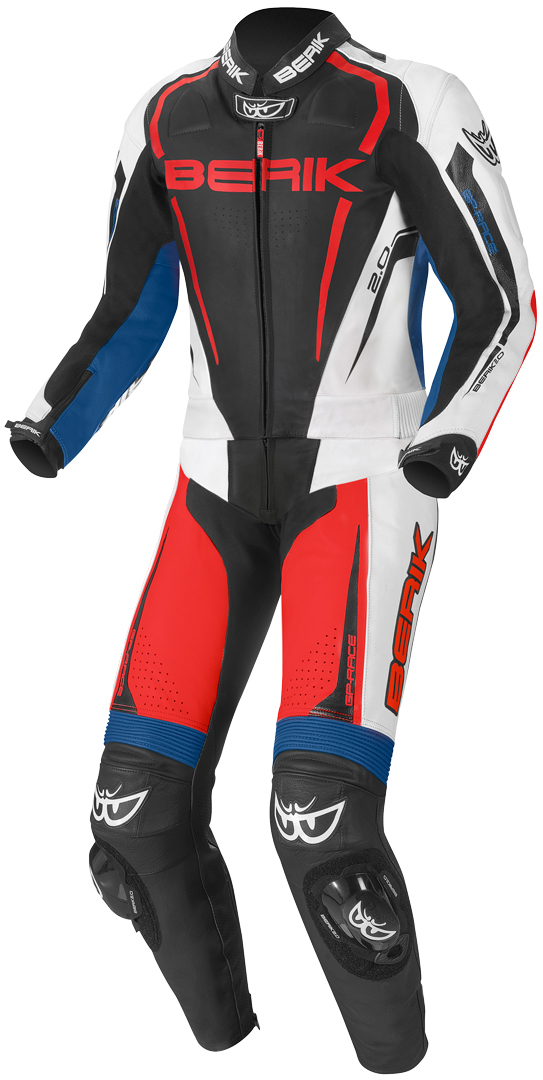 Berik Race-X Costume en cuir de moto deux pièces Noir Gris Blanc Rouge Bleu 50