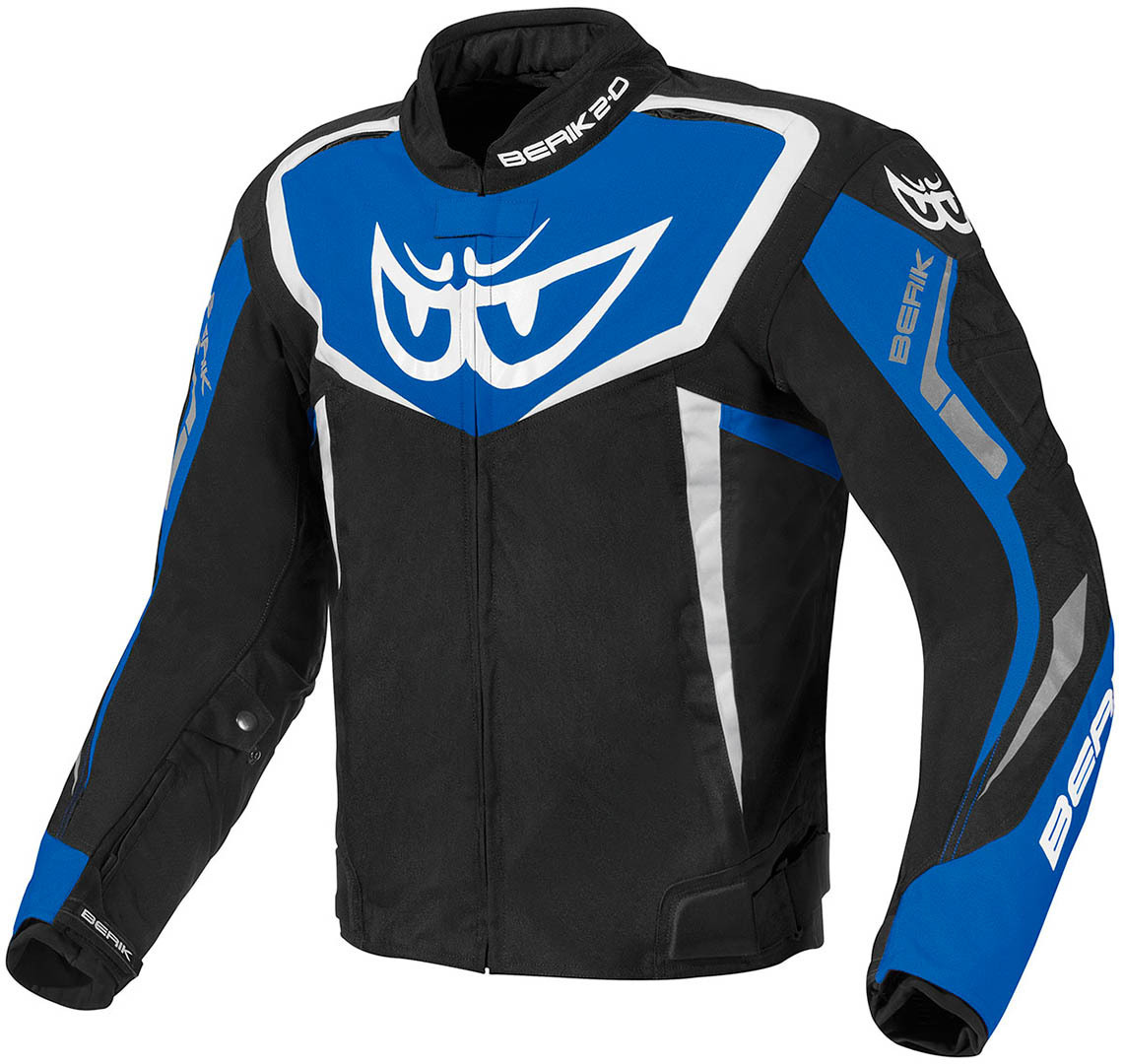 Image of Berik Bad Eye Veste textile de moto imperméable à l'eau Noir Blanc Bleu 48
