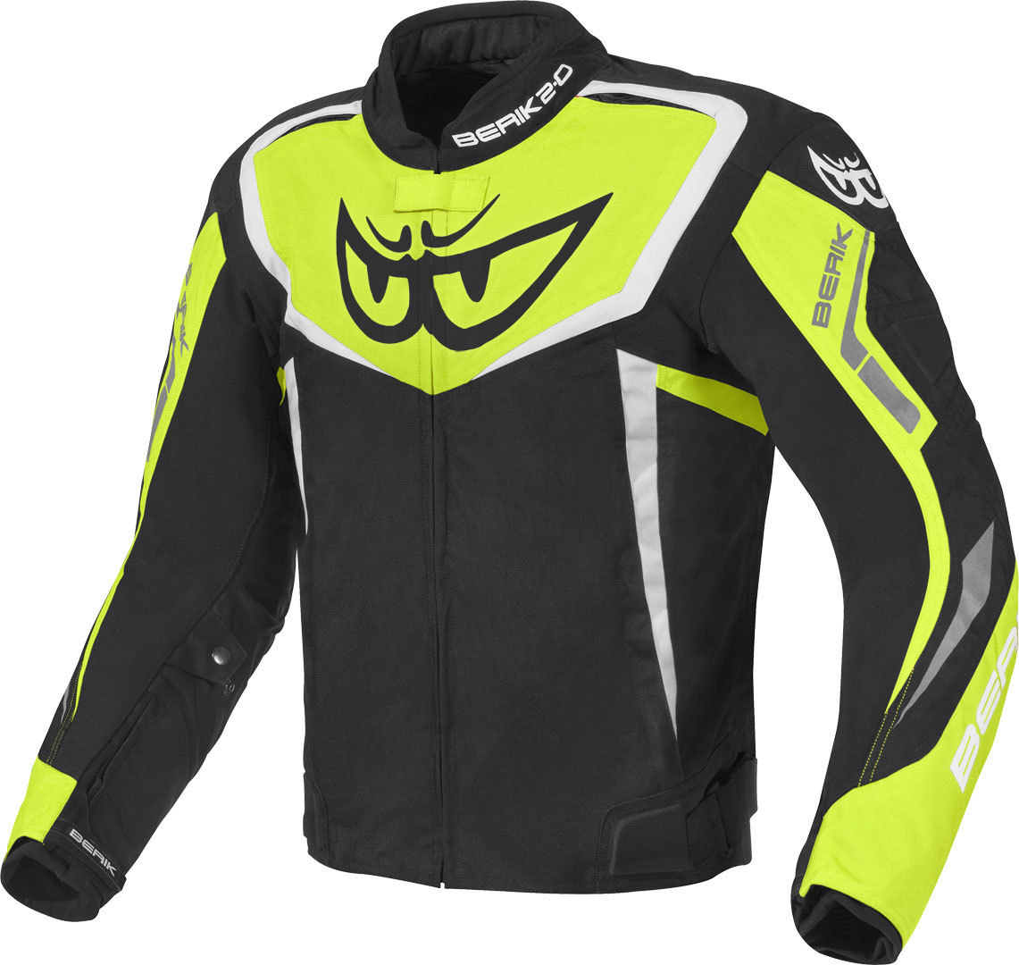 Image of Berik Bad Eye Veste textile de moto imperméable à l'eau Noir Blanc Jaune 50