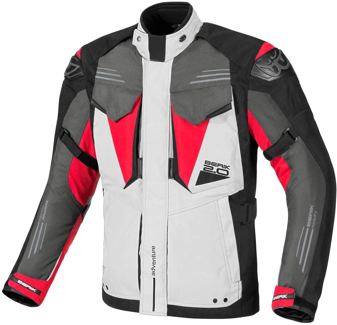 Image of Berik Antaris Veste textile de moto imperméable à l'eau Noir Gris Rouge 48