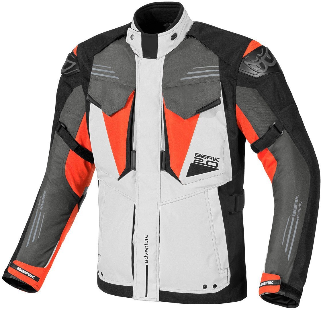 Image of Berik Antaris Veste textile de moto imperméable à l'eau Noir Gris Orange 48