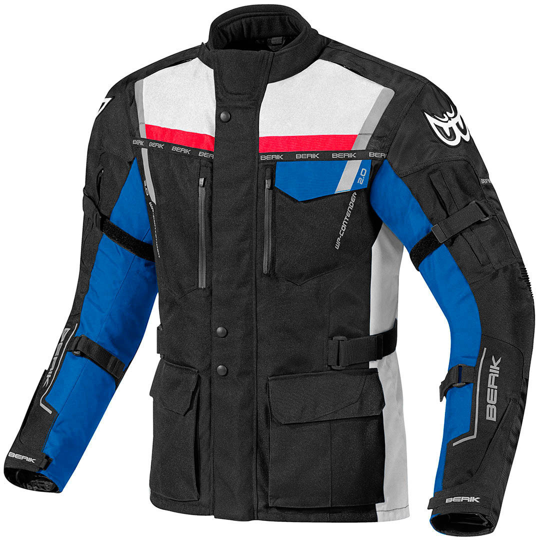 Berik Torino Veste textile de moto imperméable à l'eau Noir Rouge Bleu 48