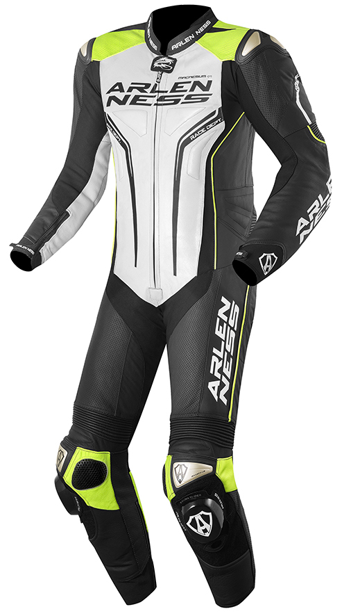 Arlen Ness Sugello Combinaison de cuir de moto One Piece Noir Blanc Jaune 50