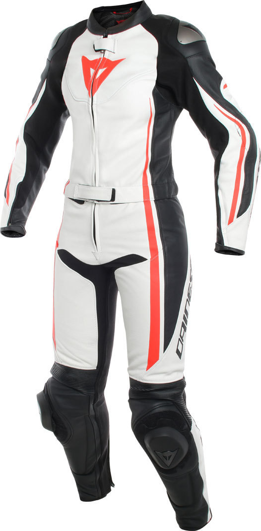 Dainese Assen Combinaison de cuir de moto pour dames deux pièces Noir Blanc Rouge 46