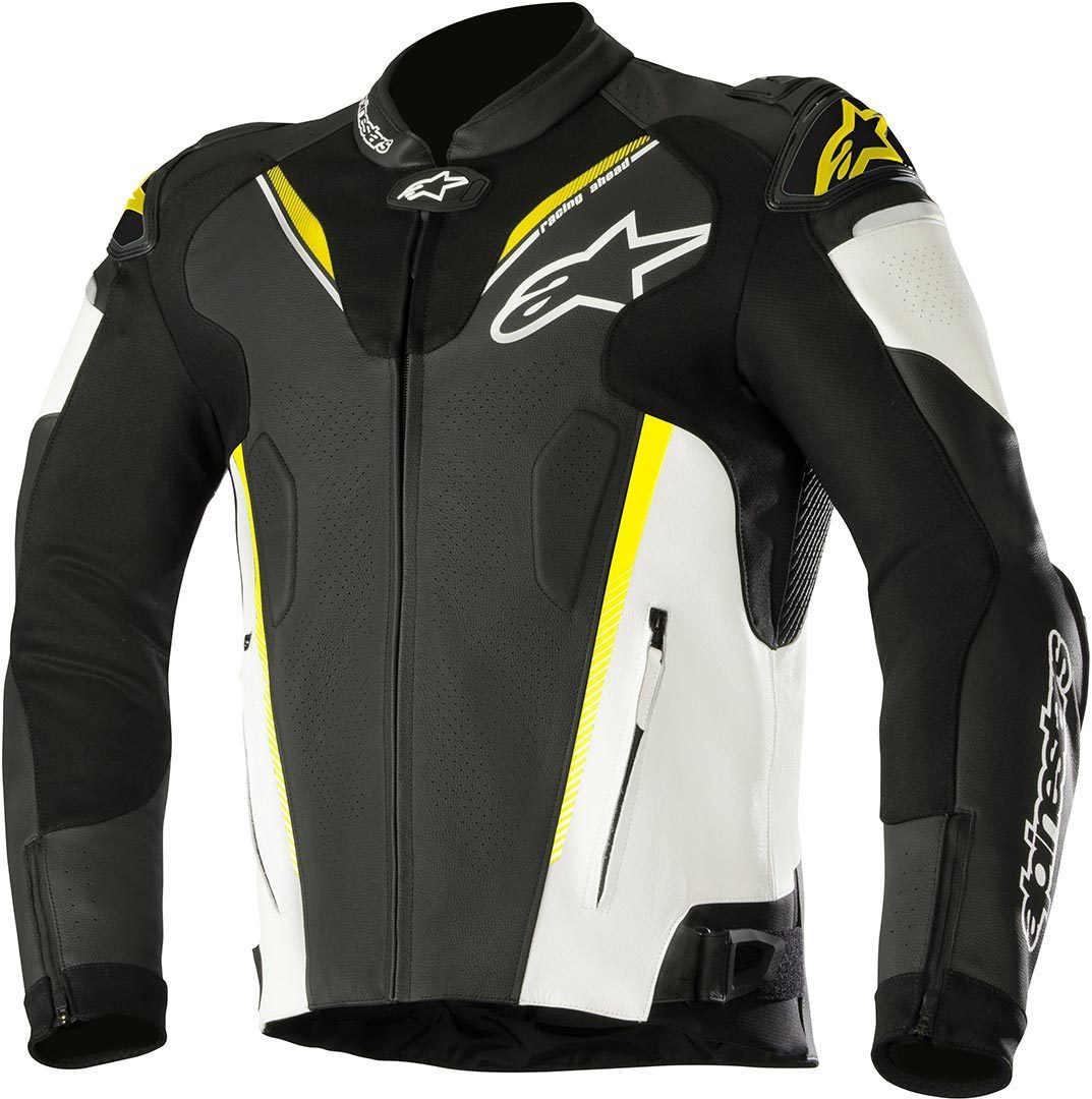 Alpinestars Atem 3 Veste de moto en cuir Noir Blanc Jaune 48