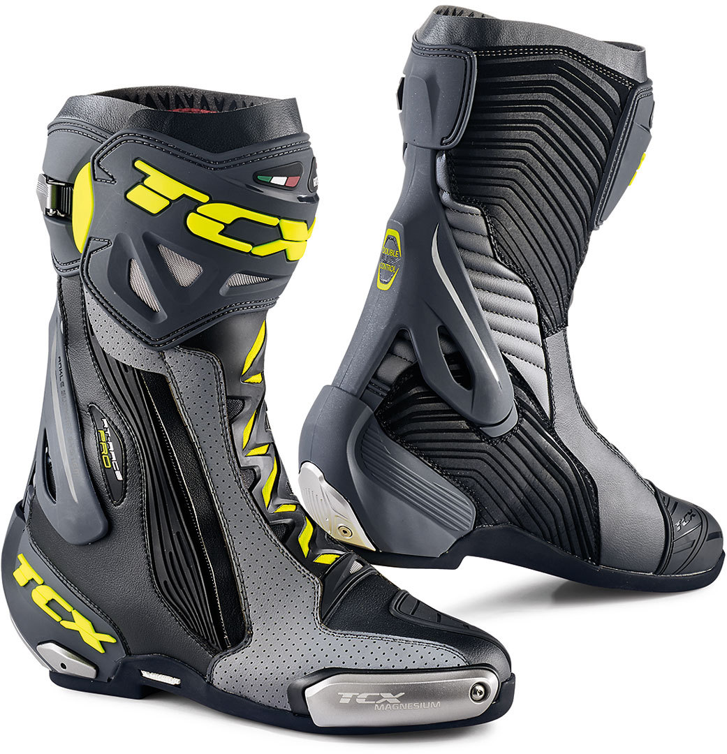TCX RT-Race Pro Air Bottes de moto perforées Noir Gris Jaune 38