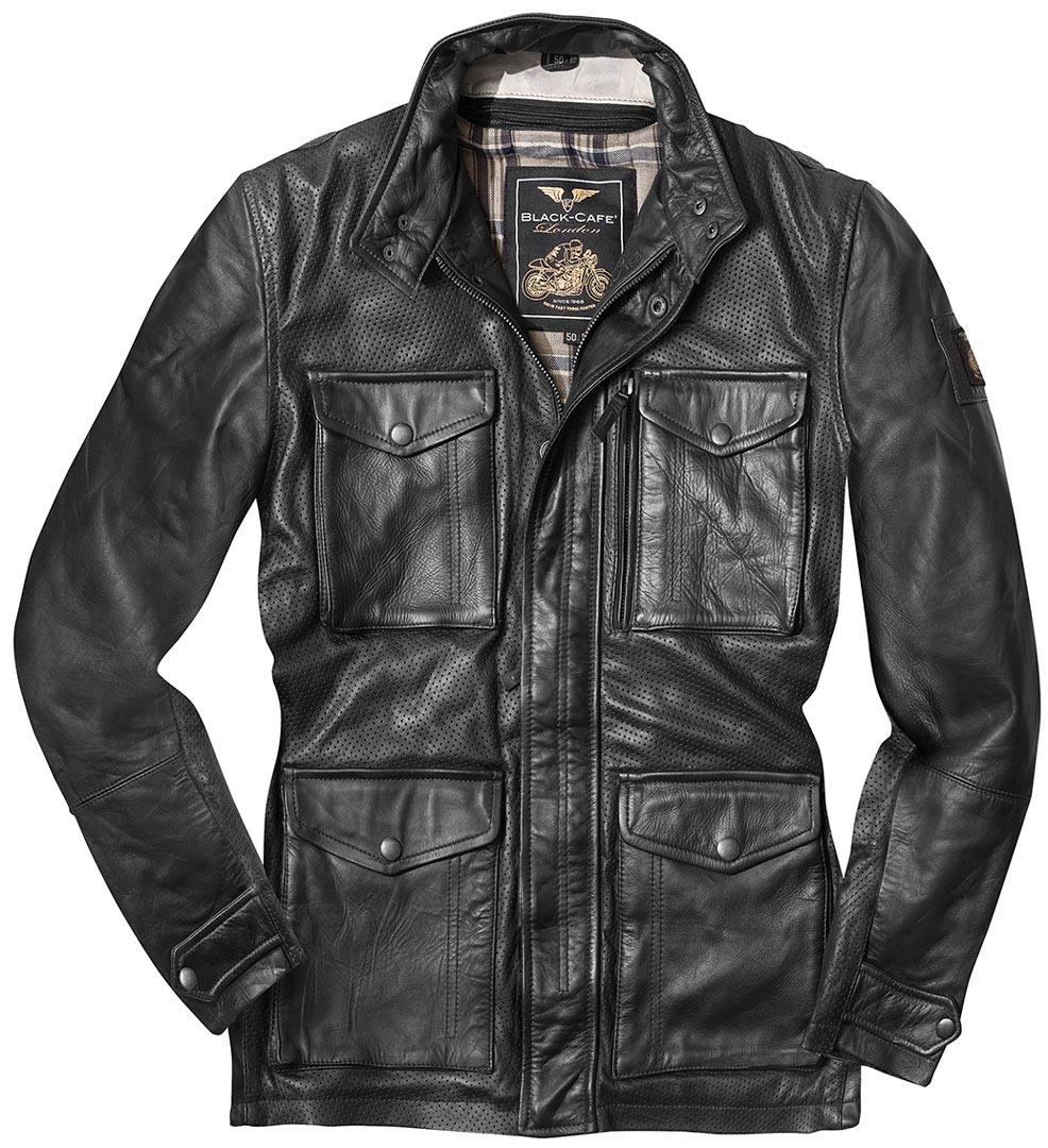 Black-Cafe London Classic Veste en cuir de moto Noir 48