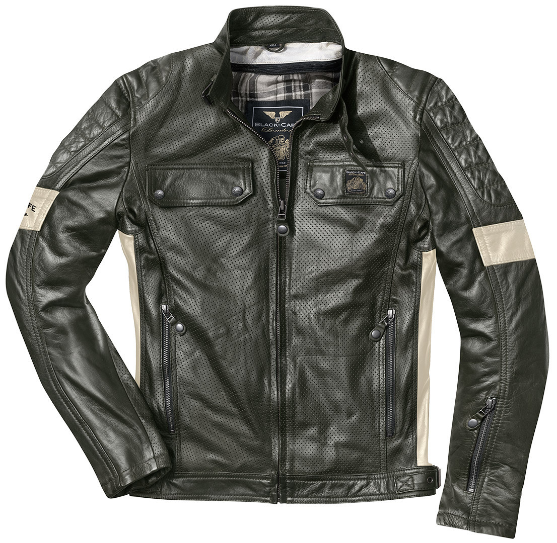Image of Black-Cafe London Brooklyn Veste en cuir de moto Vert 52