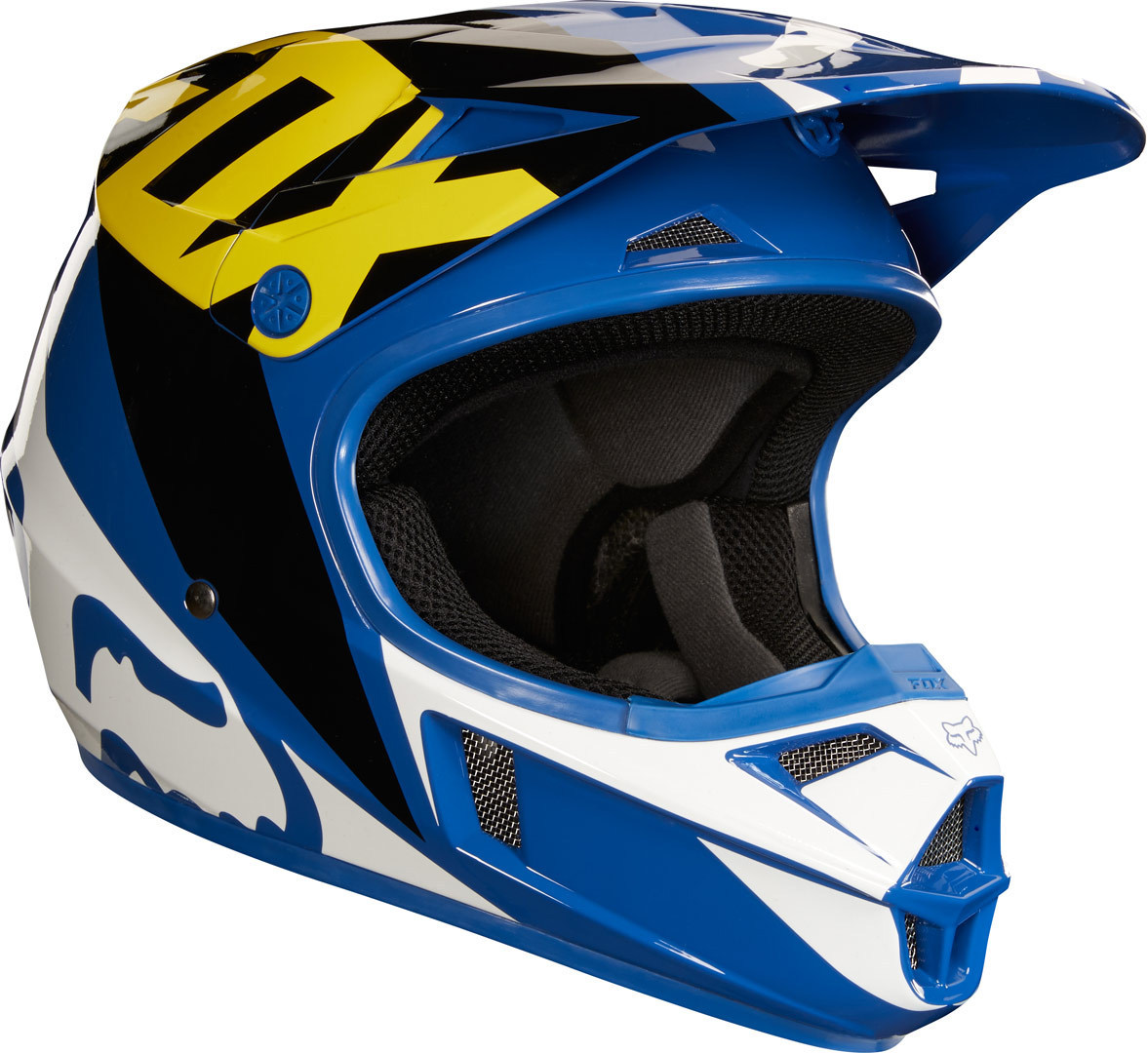 FOX V1 Race Casque MX Jeunesse Blanc Turquoise Bleu S