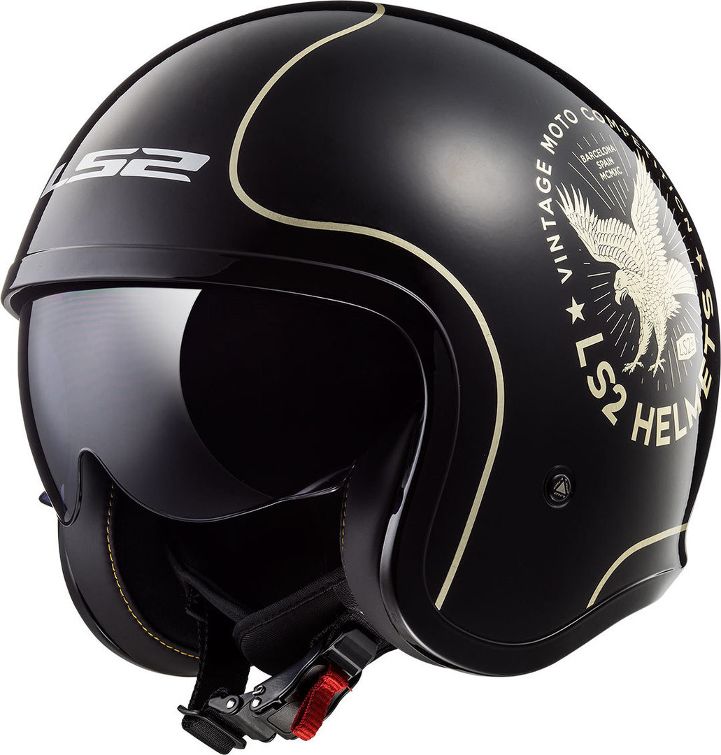 LS2 OF599 Spitfire Flier Casque jet Noir XS