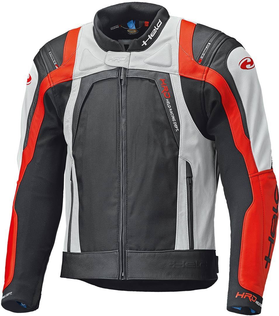 Held Hashiro II Veste de moto en cuir Noir Blanc Rouge 48