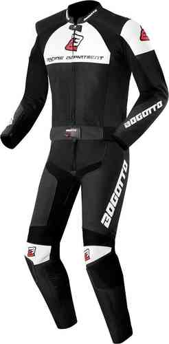 Bogotto Losail Traje de cuero de motocicleta de dos piezas Negro Blanco 46