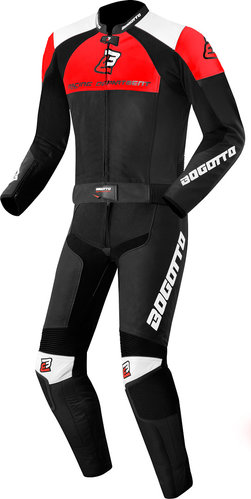 Bogotto Losail Traje de cuero de motocicleta de dos piezas Negro Blanco Rojo 48