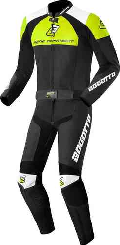 Bogotto Losail Traje de cuero de motocicleta de dos piezas Negro Blanco Amarillo 46