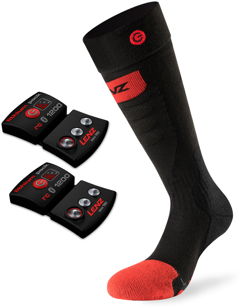 Lenz Set Lithium Pack rcB 1200 + 5.0 Slim Heatable Socks Chaussette... Noir Rouge 35 36 37 38