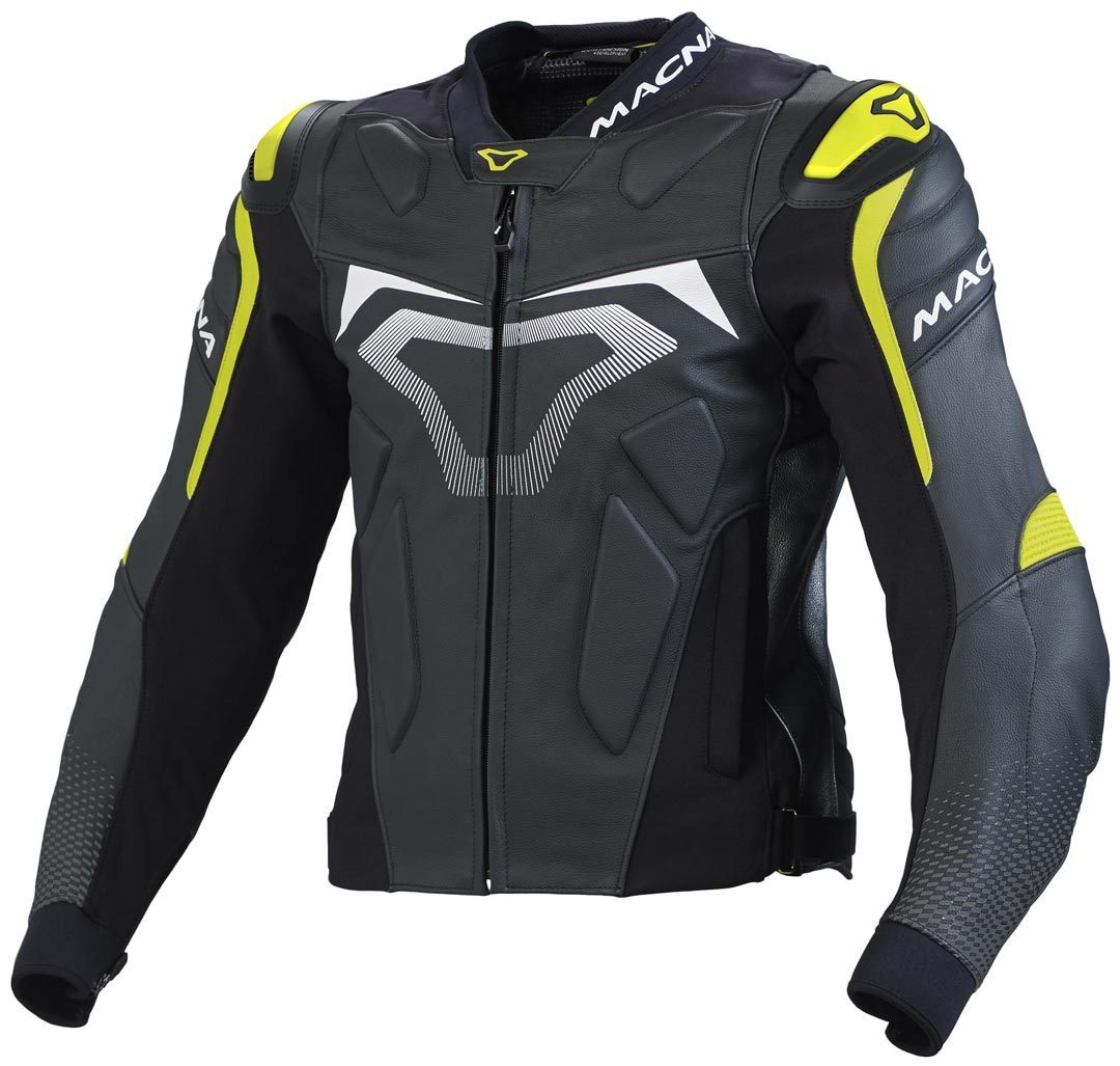 Macna Voltage Veste de moto en cuir Noir Jaune 56