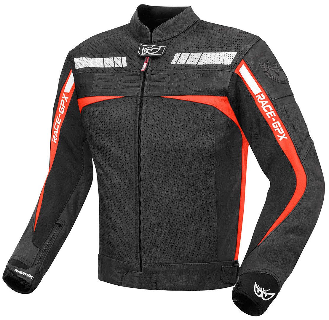 Berik Conquest Veste de moto en cuir Noir Rouge 48