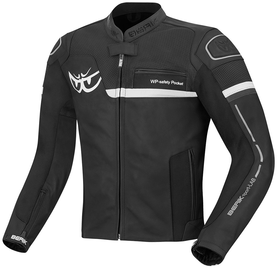 Berik Sportivo Veste en cuir de moto Noir Blanc 48