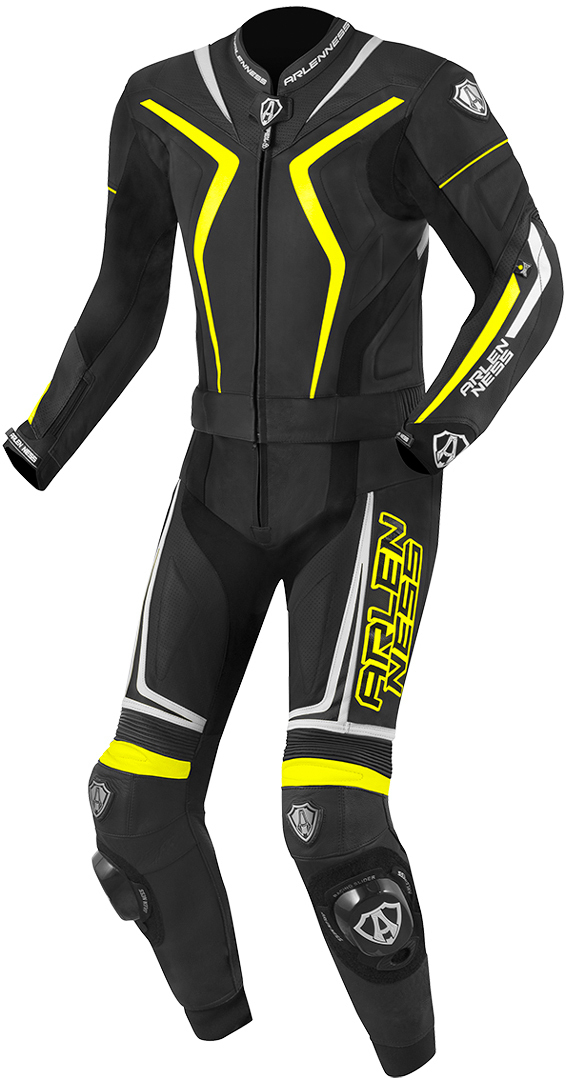 Arlen Ness Torres Combinaison de deux pièces moto cuir Noir Jaune 52