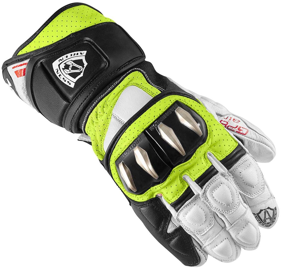 Arlen Ness Assen Gants de moto Noir Blanc Jaune 3XL