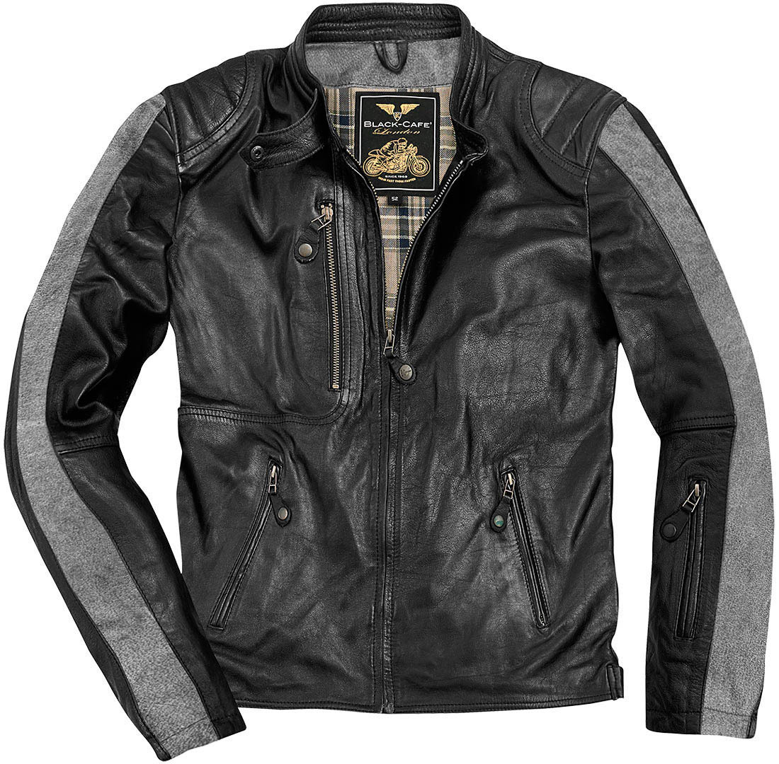 Black-Cafe London Vintage Veste en cuir de moto Noir 48