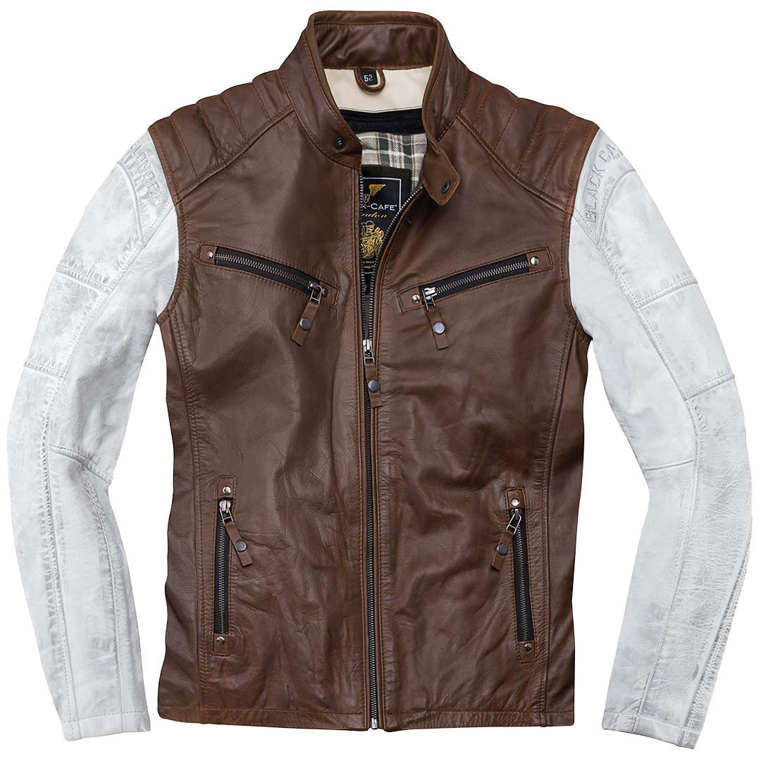 Image of Black-Cafe London Firenze Veste en cuir de moto Blanc Brun 48