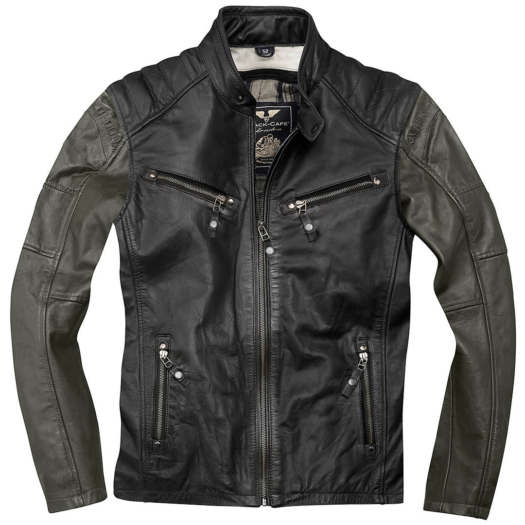 Image of Black-Cafe London Firenze Veste en cuir de moto Noir Vert 48
